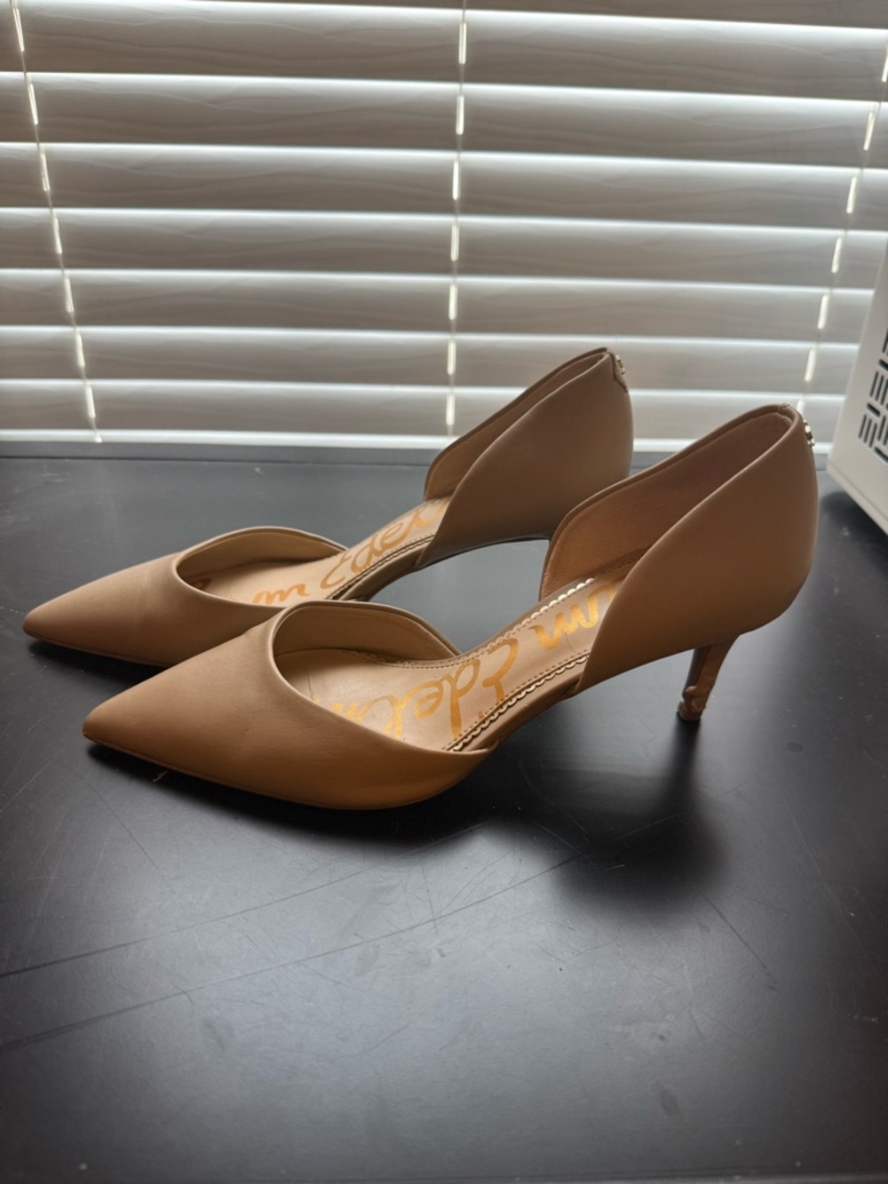 Sam Edelman Tan D'Orsay Pointed-Toe Kitten Heels